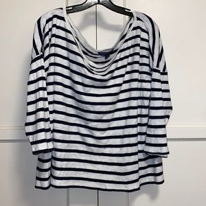 French Connection Large Drop Shoulder Stripe Boat Neck White Gray Sweatshirt